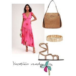 Free People Hot Pink Floral Waterfall Maxi Dress